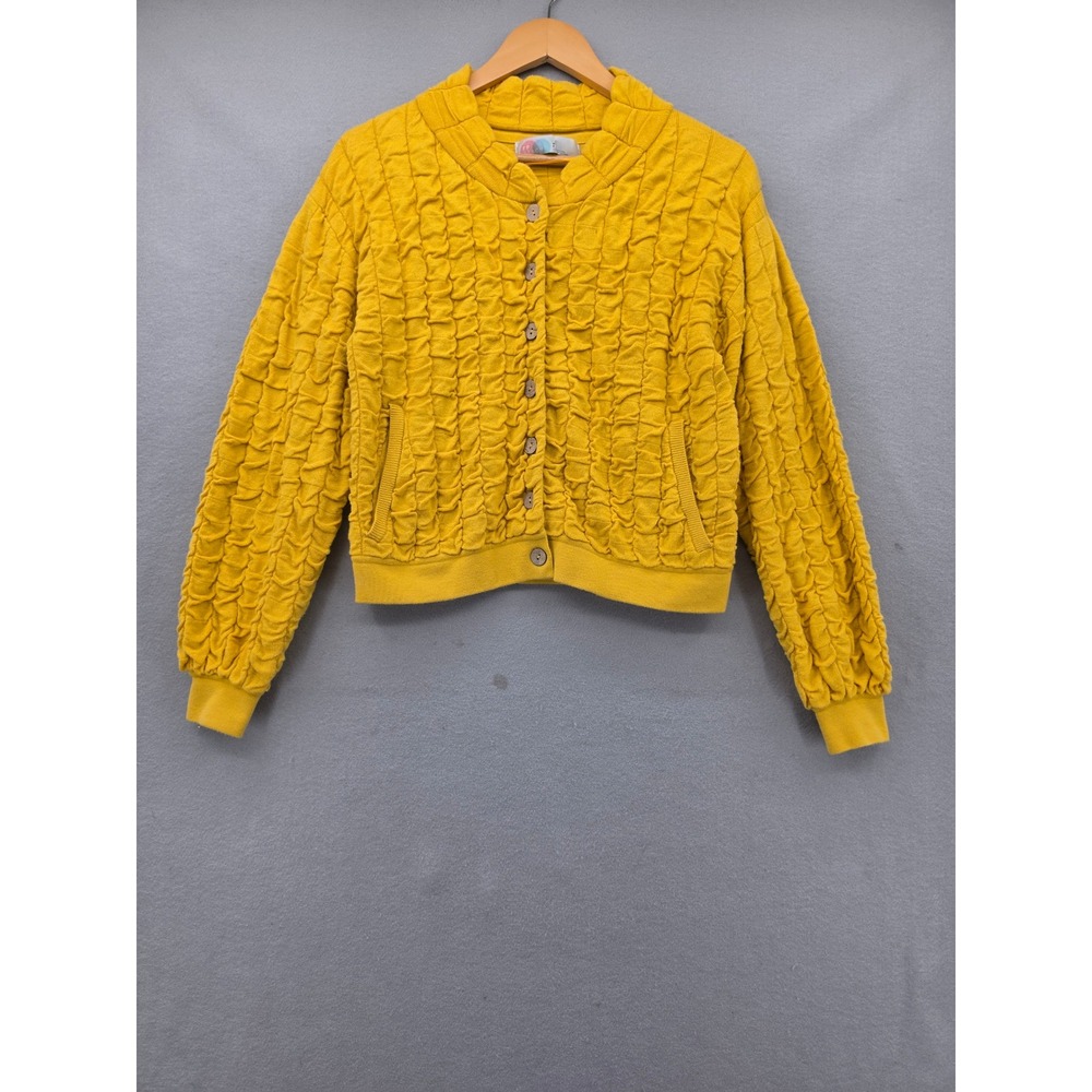 Free People FP Beach Yellow Popcorn Knit Bomber Cardigan Sweater Small Mustard